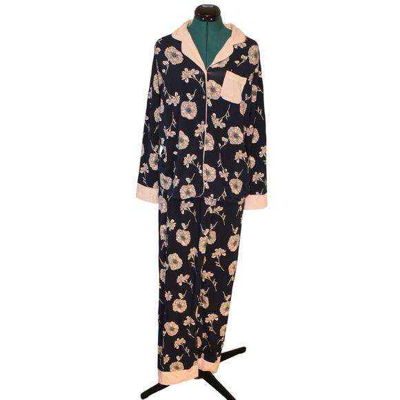 Liz Claiborne Other - Liz Claiborne Pajama Set Navy Pink Floral Cotton Long Sleeve Sleepwear M